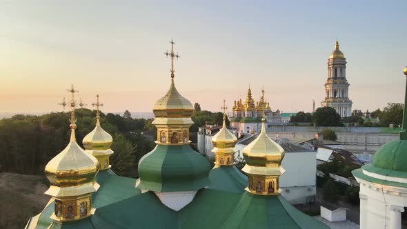 Kyiv-Pechersk Lavra in the Morning at Sunrise. Ukraine. Aerial View