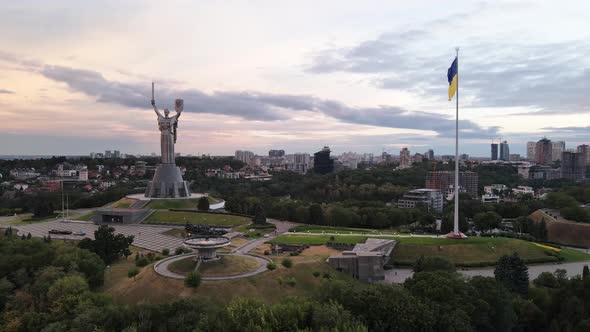 Kyiv - National Flag of Ukraine By Day. Aerial View. Kiev