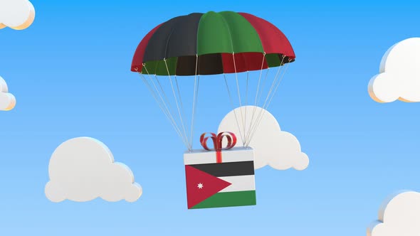 Carton with Flag of Jordan Falls with a Parachute