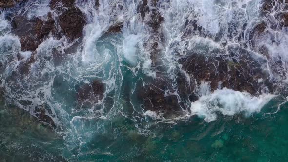 Top View of the Ocean Surface Near the Rocky Coast Off the Island of Tenenife, Canary Islands, Spain