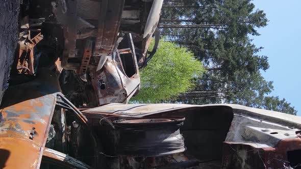 Vertical Video of Destroyed and Shot Cars in the City of Irpin Ukraine