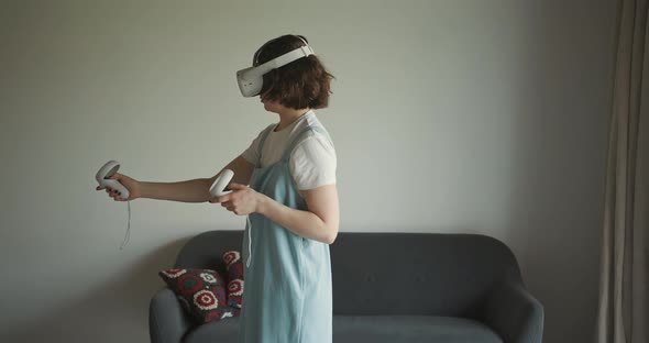 Woman Exploring Cyberspace with Virtual Reality Headset