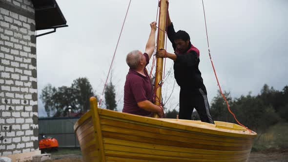 Mast of Wooden Sailboat Deck