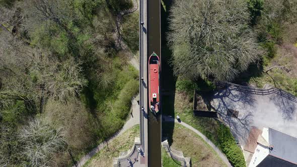 A Narrow Boat, canal boat crossing the Pontcysyllte Aqueduct, designed by Thomas Telford,  located i