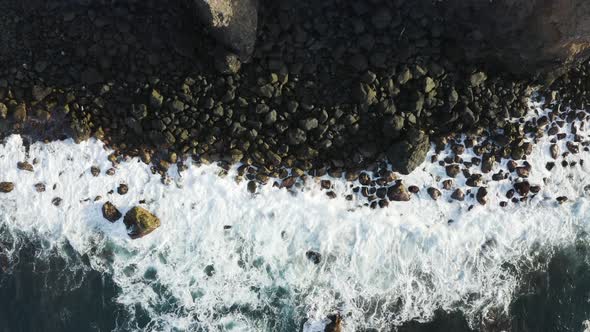 Top down view of the beautiful sea waves coming to the coast, Tenerife