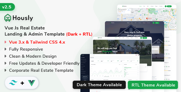 Hously - Vue Real Estate Landing & Admin Dashboard Template