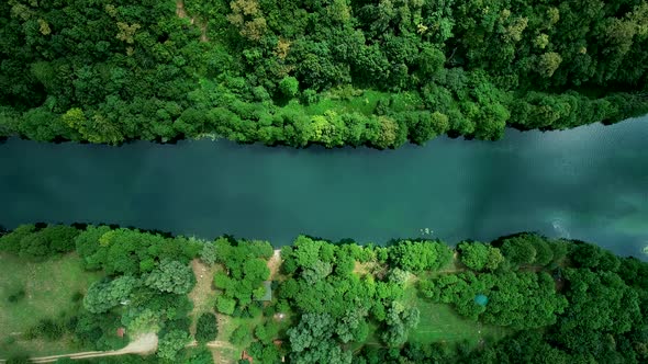 Aerial view of a person doing Kayak in Karlovac province, Croatia.