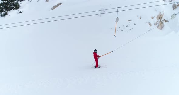 Ski Center And Skiers Aerial View 