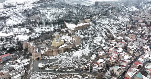 Aerial view of Narikala fortress in Tbilisi, Georgia