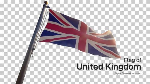 UK Flag on a Flagpole with Alpha-Channel