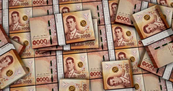 Thai Baht money banknotes packs surface