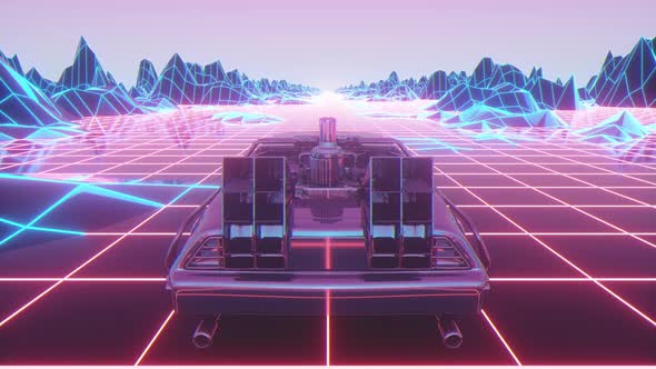 Retro futuristic 80s style Sci-Fi car background. 