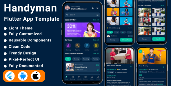 AI-Powered Handyman Home Service Flutter App UI Kit | On-Demand Handyman Services Flutter