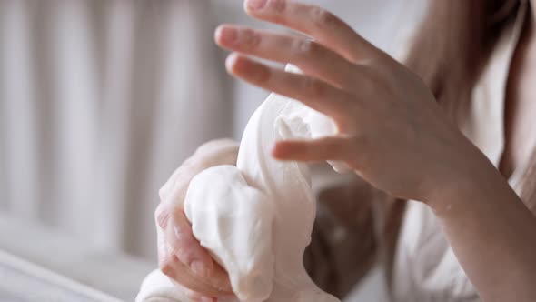 Handcraft Woman Master Modeling Cold Porcelain Hands Pull the Clay Dough in Different Directions