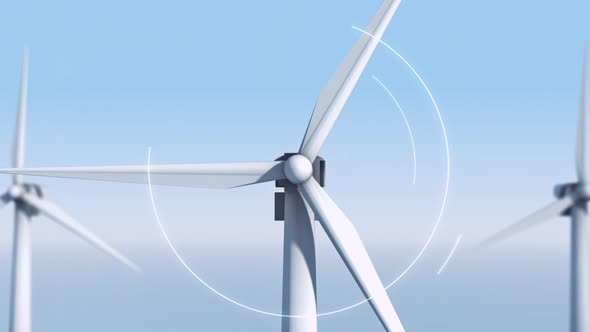 Three Turbines. Blades are Rotating. Power of Innovation appears on Screen.