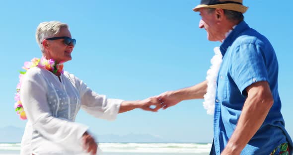 Senior couple enjoying together at the beach