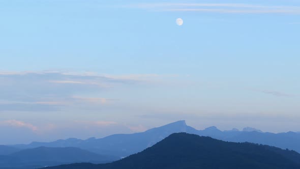 Time Lapse of Evening Mountain Landscape with Sky and Moon