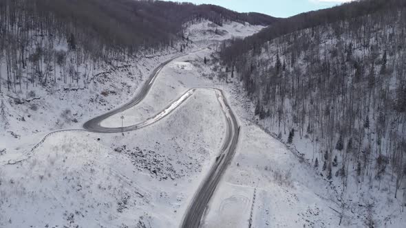 Aerial View of Winding Road in the Mountains