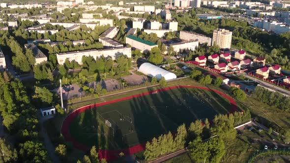 Aerial View of Football Stadium At Sunset