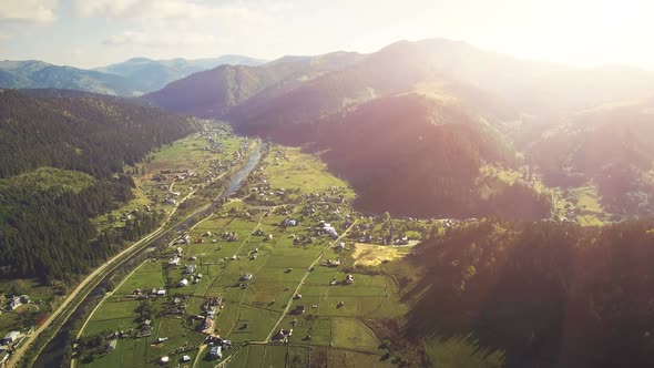 Aerial Drone Flight in Carpathian Mountains