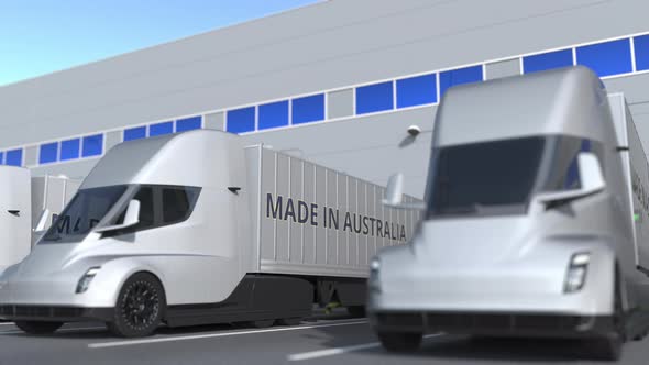 Trucks with MADE IN AUSTRALIA Text at Warehouse