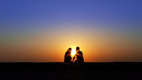 Couple Lovers In Sunset Silhouette 6