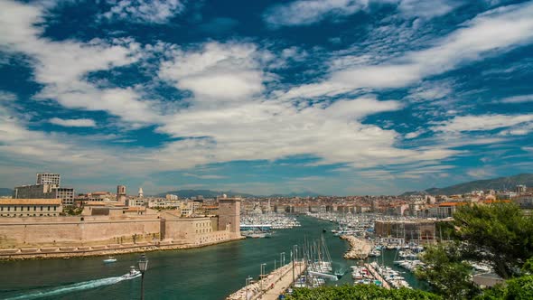 Entrance to Marseille Vieux-Port With Defensive Wall Along Bank, Time-Lapse