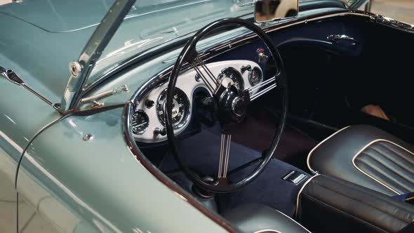 Interior of Sky Blue Vintage American Car