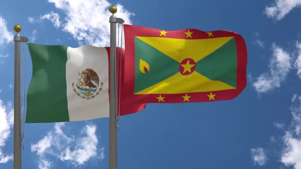 Mexico Flag Vs Grenada Flag On Flagpole