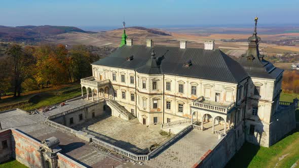 Aerial View of Haunted Castle of Pidhirtsi, Ukraine