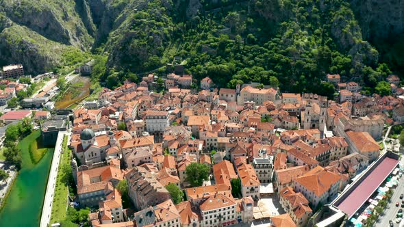 Aerial View of the Old Town in Kotor Montenegro
