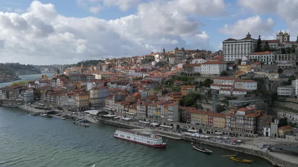 Panoramic view of historic city of Porto, Portugal. Slow pan right