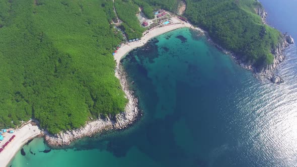 Drone View of the Beautiful Sea Coast with Clear Blue Water