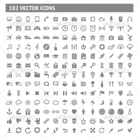 182 Icons and Pictograms Set