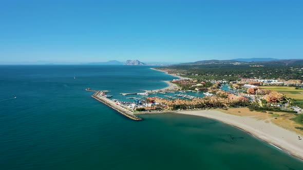 Aerial view of the coastline in Sotogrande, Cadiz, Spain.