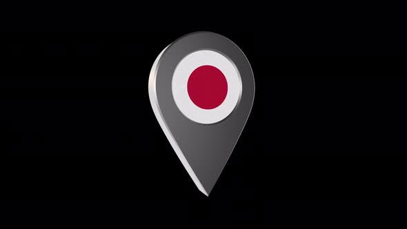 3d Animation Map Navigation Pointer With Japan Flag With Alpha Channel - 4K