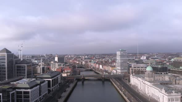 Drone shot of the River Liffey, Dublin, Ireland