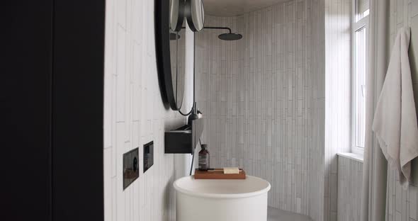 Bathroom Interior Minimalist Interior in White Colors with Bathroom Accessories