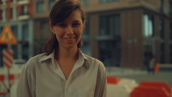 Close Up Caucasian Female with Happy Smile Outdoors