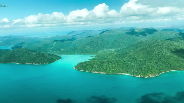 Aerial View of Whitsunday Islands Archipelago From a Flying Airplane