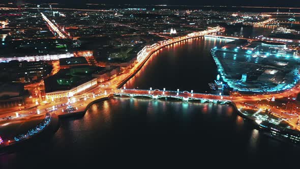 Aerial View of Old Saint Petersburg Stock Exchange and Rostral Columns, St Petersburg, Russia