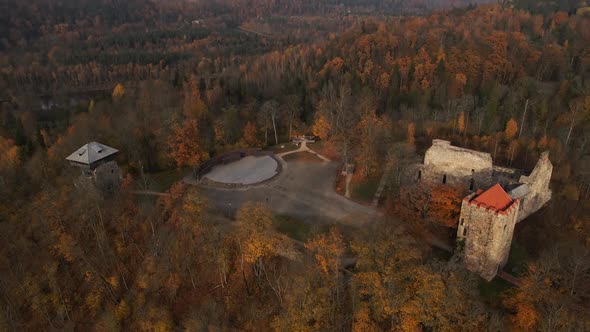 Epic Fly Out: Scenic Sigulda Castle in Autumn