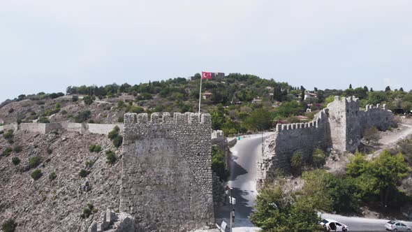 Old fortress, Alanya, Turkey. Kizil Kule (Red Tower) - main tourist attraction in the Turkish city