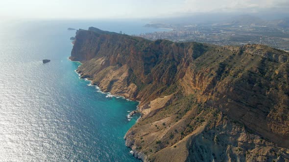 Aerial view of Serra Gelada mountain and the city of Benidorm in the background. Alicante, Spain.