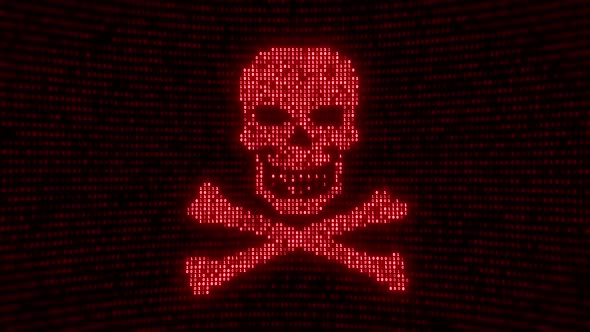 Skull shape with noise and glitching. Internet piracy and online security 