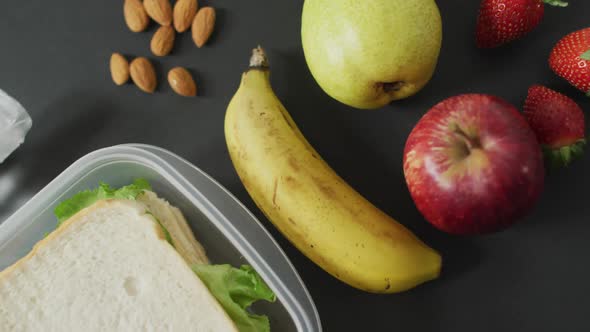Video of healthy packed lunch of fruit and vegetables
