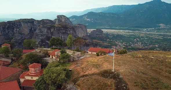 Aerial View Of The Mountains And Meteora Monasteries In Greece