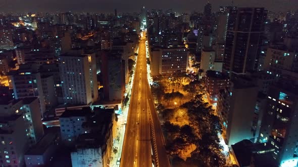 Night downtown Sao Paulo Brazil. Downtown district at night life scenery.