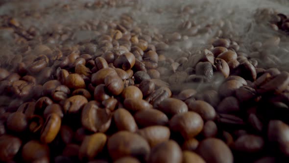 Fragrant Coffee Seeds Steaming in Super Slow Motion