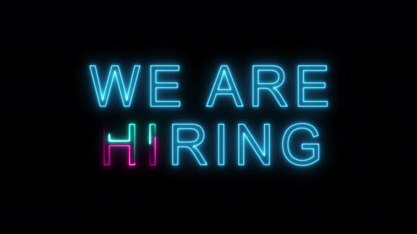 Colorful neon inscription we are hiring